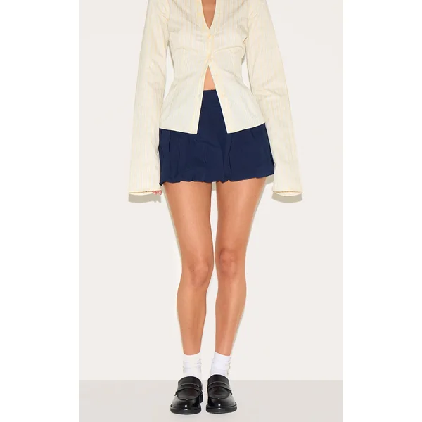 Navy Stretch Woven Micro Mini Puffball Skirt
