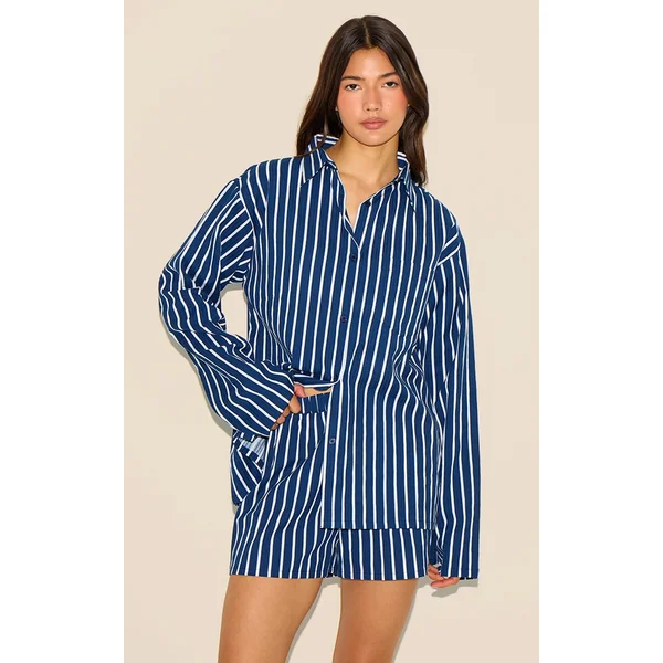 Navy Striped Oversized Long Sleeve Shirt