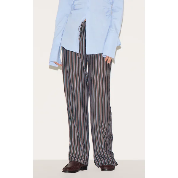 Navy Striped Thin Waistband Wide Leg Pants