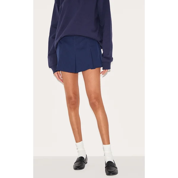 Navy Tailored Woven Box Pleated Skater Skort