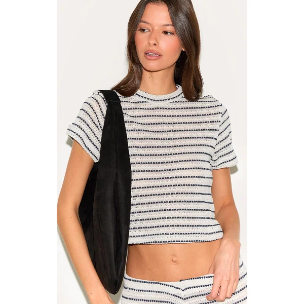Navy Textured Striped Top