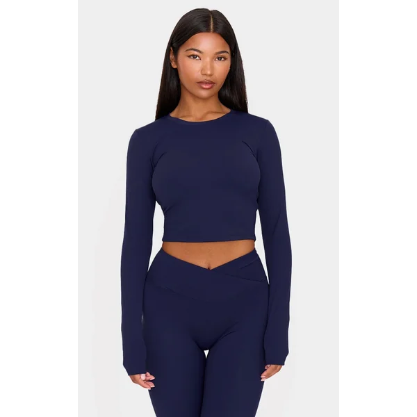 Navy Ultimate Sculpt Long Sleeve Crop Gym Top