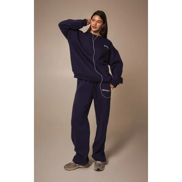 Navy Wide Leg Boston Usa Embroidered Sweatpants