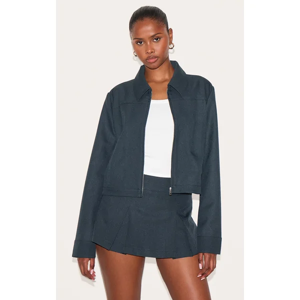 Navy Woven Boxy Jacket