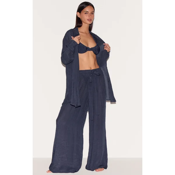 Navy Woven Palazzo Beach Pants
