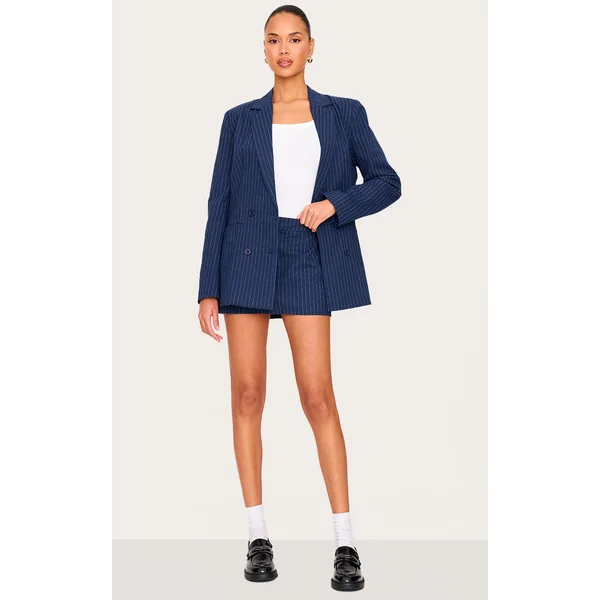 Navy Woven Stripe Mini Skirt