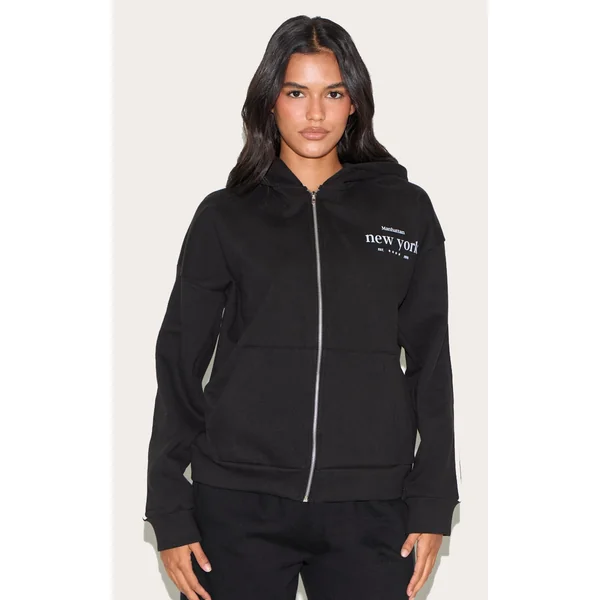 New York Print Zip Through Hoodie