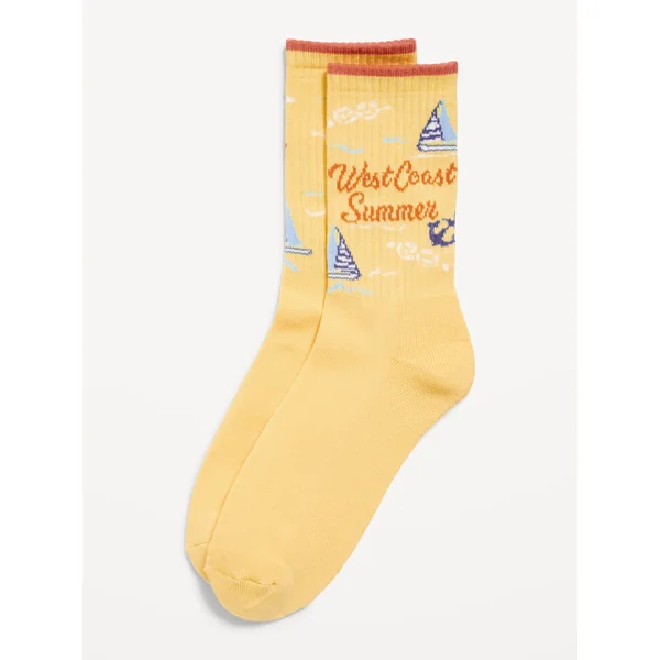 Novelty Crew Socks for Men - Sailboats/West Coast Summer