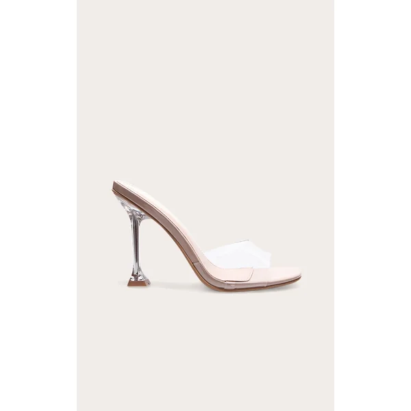 Nude Clear Heel Mule Sandals