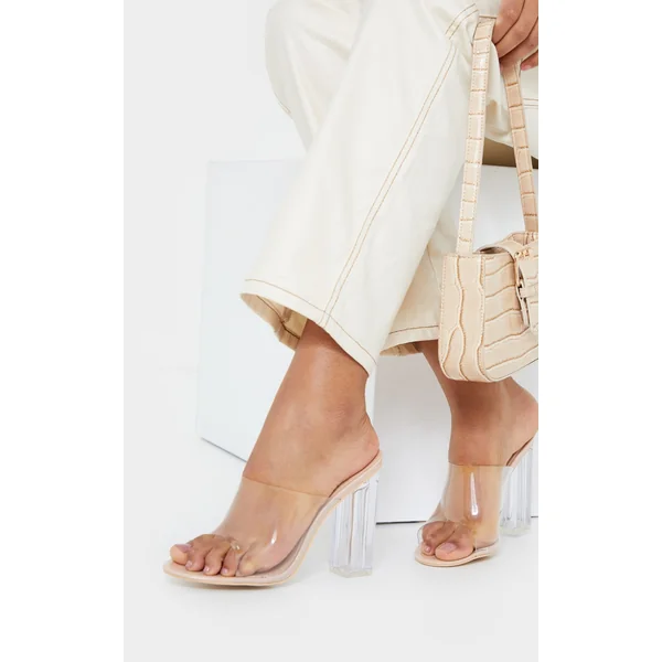 Nude Clear High Block Mule Heel