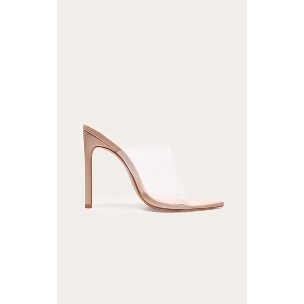 Nude Clear Strap Pu Point Toe High Heels