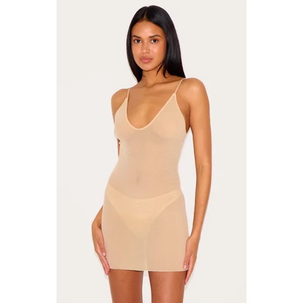 Nude Powermesh Shapewear Slip Dress And Thong
