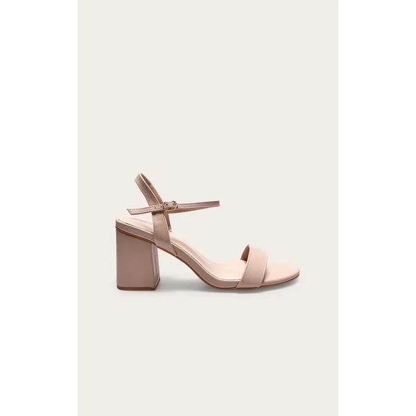 Nude PU Basic Strap Detail Low Heeled Sandals