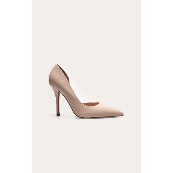 Nude Pu Point Toe Curved Cut Out High Heel Courts