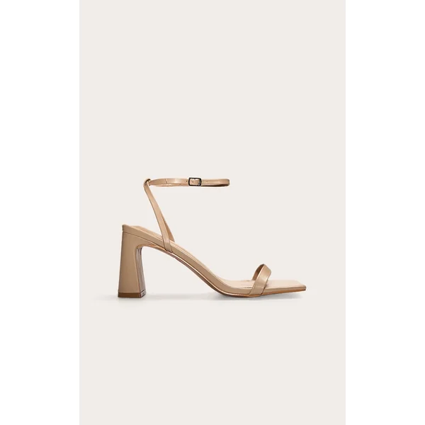 Nude PU Pu Square Toe Barely There Block High Heel Sandals
