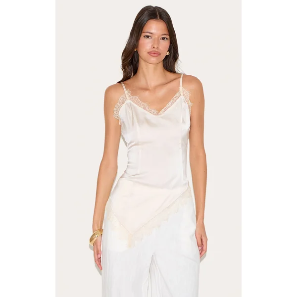 Nude Satin Strappy Lace Detail Cami