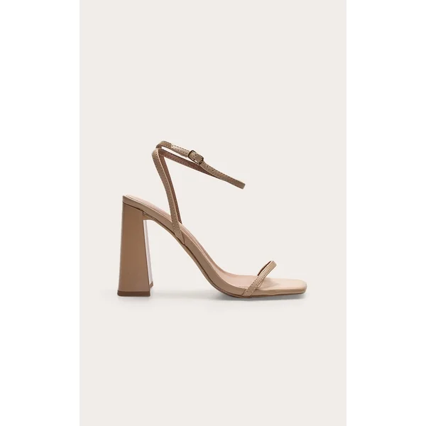 Nude Square Toe High Block Heeled Sandals