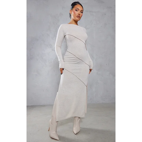 Oatmeal Binding Detail Midaxi Dress