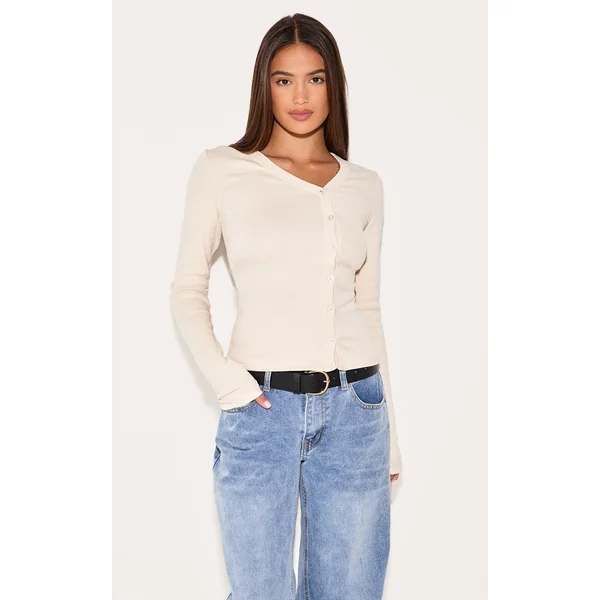 Oatmeal Button Down Asymmetric Long Top