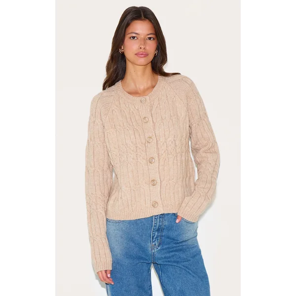 Oatmeal Cable Knit Button Up Cardigan