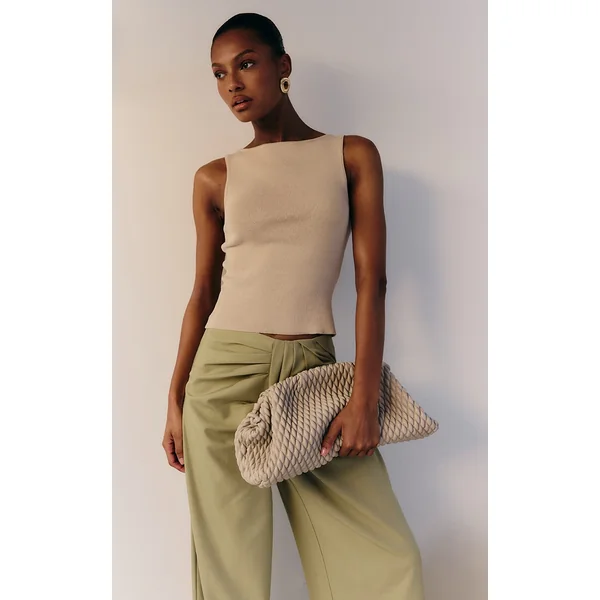 Oatmeal Fine Knit Boat Neck Top