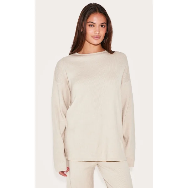 Oatmeal Light Rib Knit Oversized Top