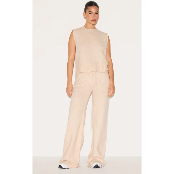 Oatmeal Marl Soft Knit Wide Leg Pants