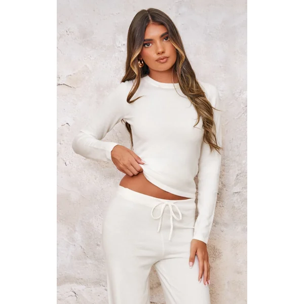 Oatmeal Soft Knit Long Sleeve Basic Top