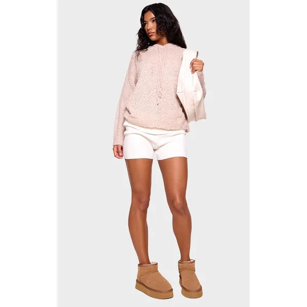 Oatmeal Textured Bobble Knit Hoodie