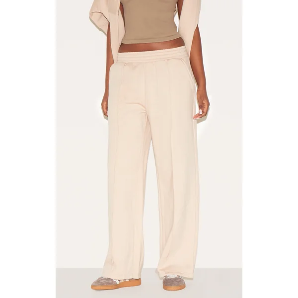 Oatmeal Wide Leg Pintuck Sweatpants