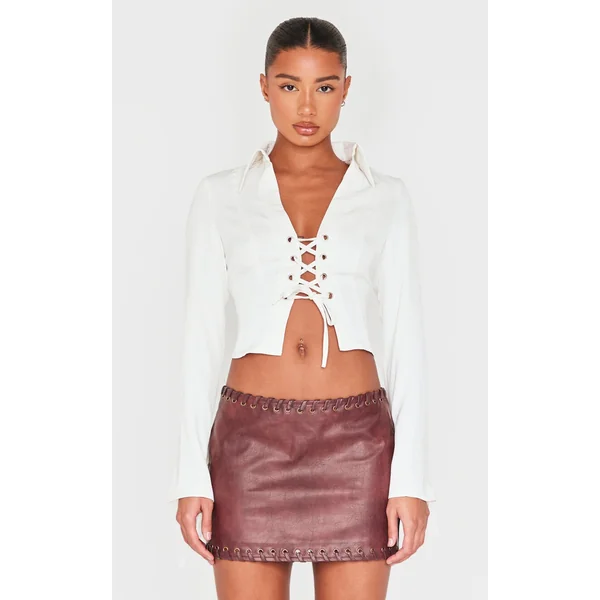 Off White Premium Woven Tie Front Shirt