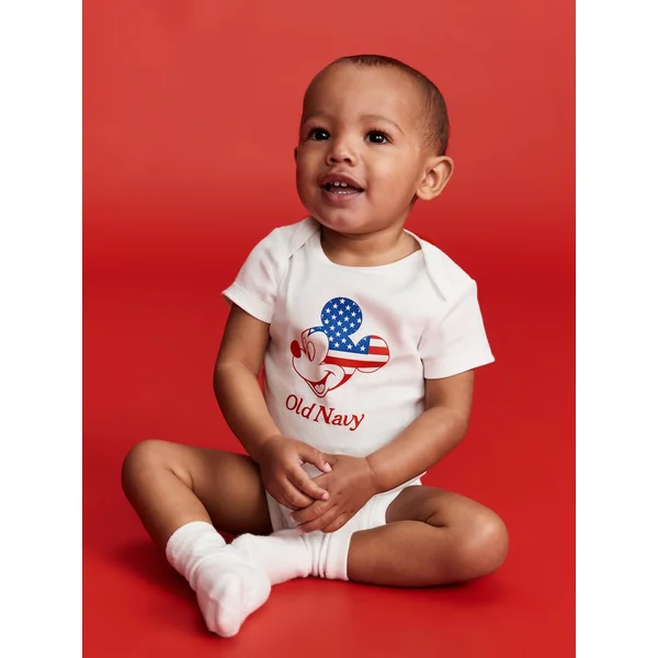 Old Navy x Disney© Mickey Mouse Flag Logo-Graphic Bodysuit for Baby - Calla Lilies White