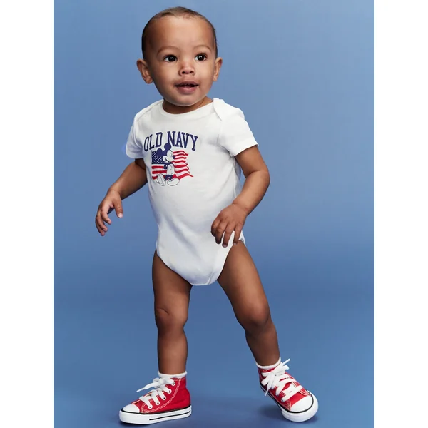 Old Navy x Disney© Mickey Mouse Flag Logo-Graphic Bodysuit for Baby - White