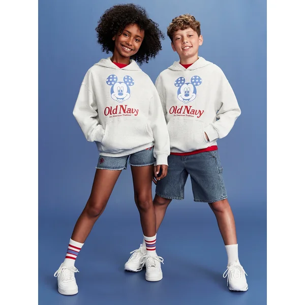 Old Navy x Disney© Mickey Mouse Gender-Neutral Logo-Graphic Flag Hoodie for Kids - Light Gray Heather