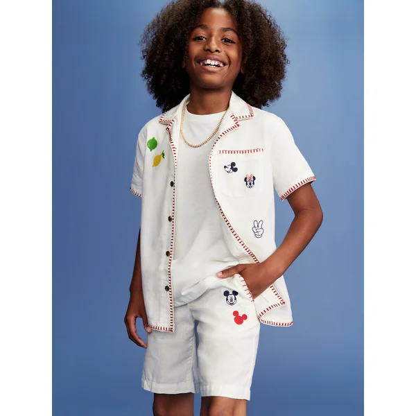 Old Navy x Disney© Mickey Mouse Knee Length Linen-Blend Shorts for Boys - Sea Salt White