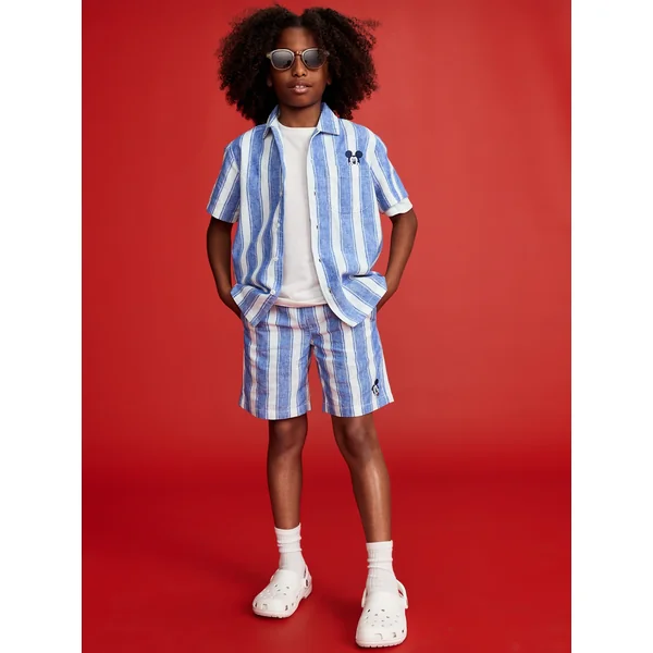 Old Navy x Disney© Mickey Mouse Knee Length Linen-Blend Shorts for Boys - White & Blue Stripe