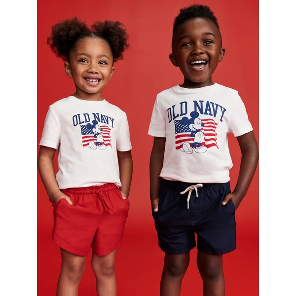 Old Navy x Disney© Mickey Mouse Unisex Flag Logo-Graphic T-Shirt for Toddler - Calla Lily White