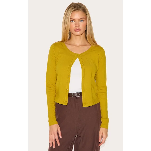 Olive Basic Fine Knit Button Up Cardigan