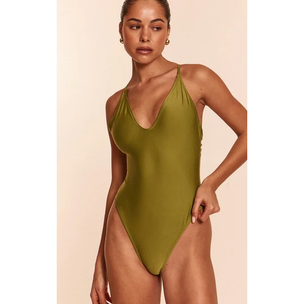 Olive Basic Plunge Swimsuit