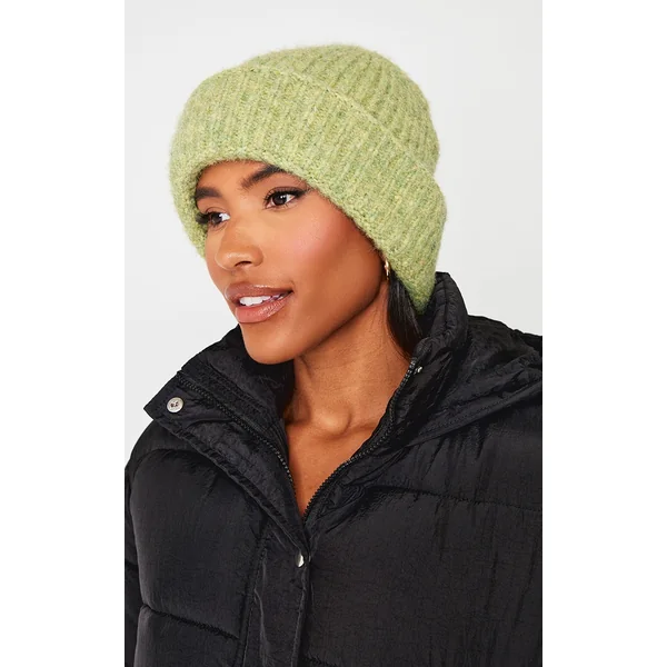 Olive Chunky Knit Beanie