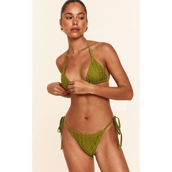Olive Crochet Overlay Tie Side Bikini Bottoms