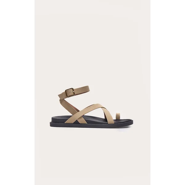 Olive Faux Suede Round Toe Ankle Strap Footbed Sandals