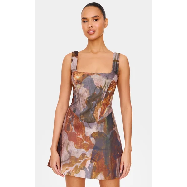 Olive Floral Corset A Line Shift Dress