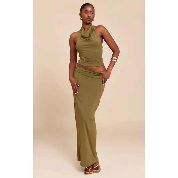 Olive Matte Sculpt Mid Rise Maxi Skirt