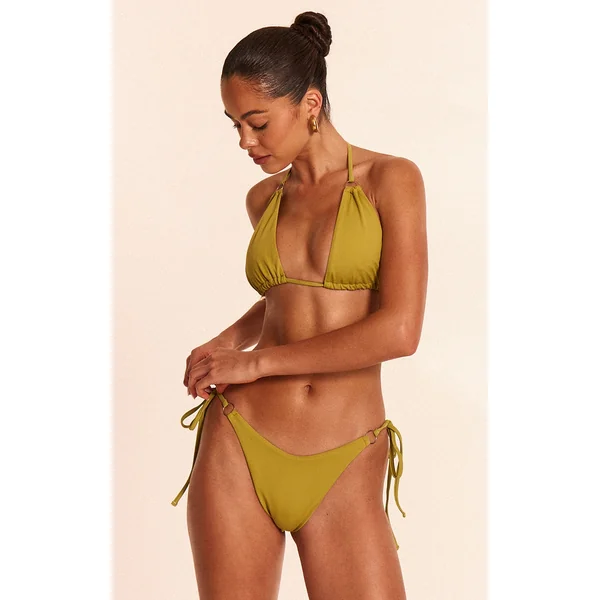 Olive Mini O Ring Tie Side Bikini Bottoms