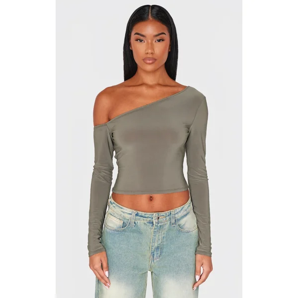 Olive Open Back Asymmetric Long Top