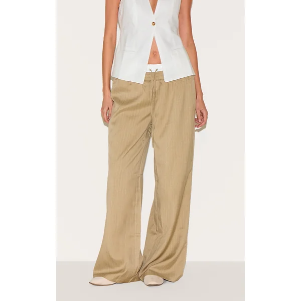 Olive Pinstripe Print Button Front Straight Leg Pants