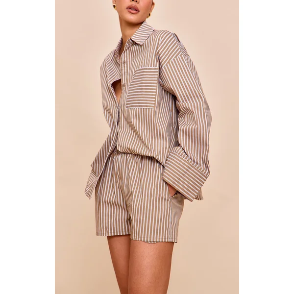 Olive Pinstripe Woven Elastic Waist Floaty Shorts