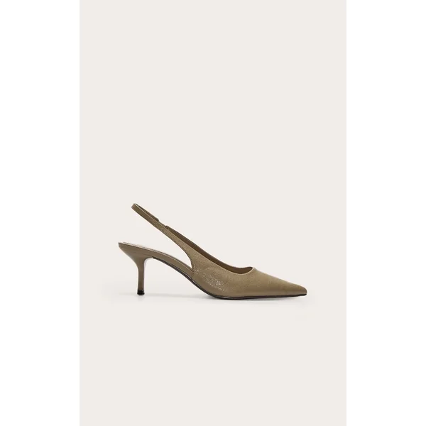 Olive Pu Point Toe Sling Back Mid Heeled Courts