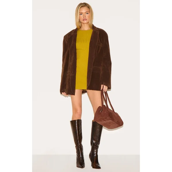 Olive Ribbed Knit Mini Dress